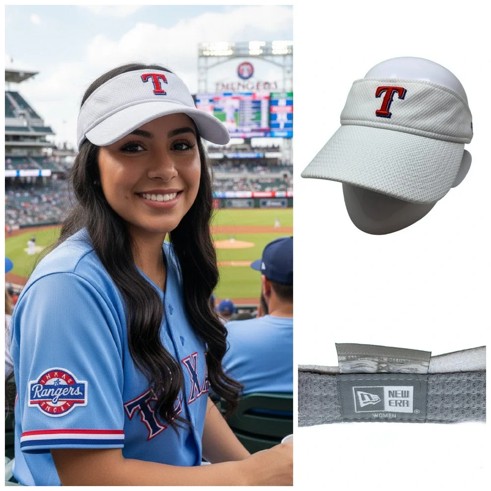 Texas Rangers Sun Visor Hat New Era White Pique O/S Baseball MLB Adjustable